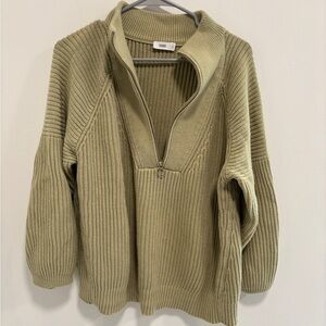 Closed Sage Green Ribbed Half-Zip Sweater